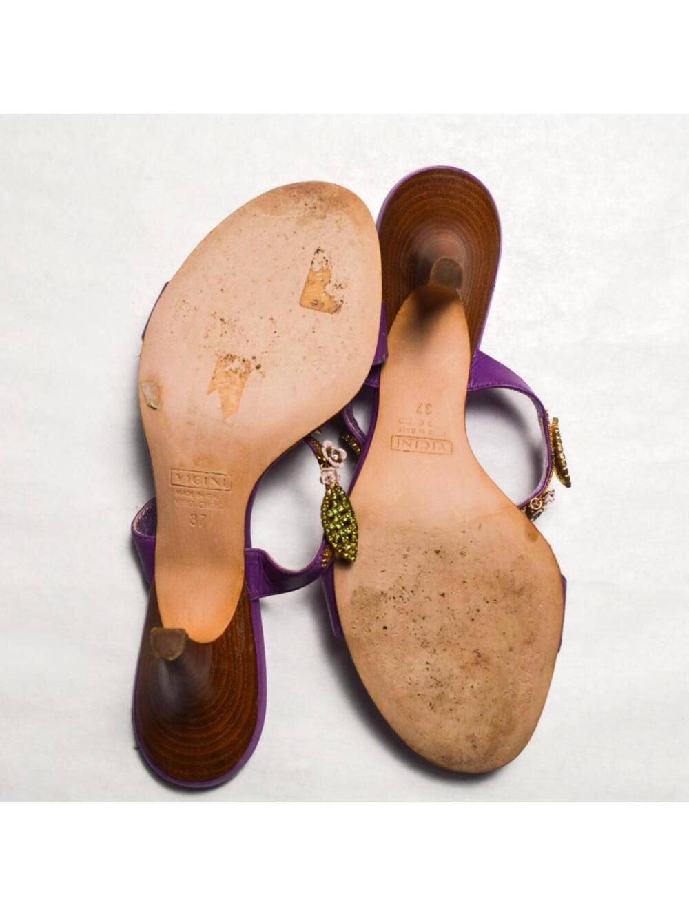 Giuseppe Zanotti Italian Vintage Floral Purple Sandal Heels - Picture 5 of 6